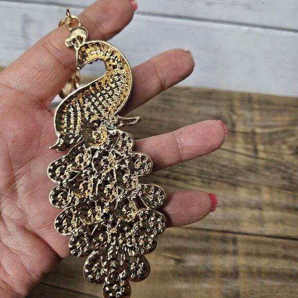 Large Blue color Rhinestone Peacock Bag Charm or Key Chain - Picture 4 of 4